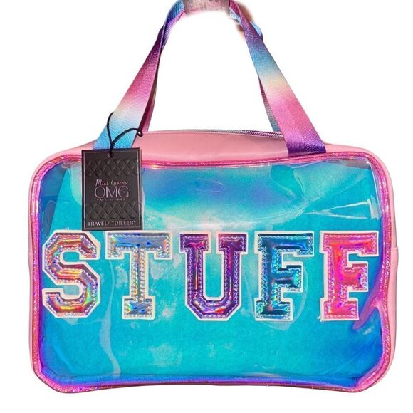 OMG Accessories Bubblegum STUFF Iridescent Rainbow Toiletry Cosmetic Make Up Bag - Picture 13 of 13